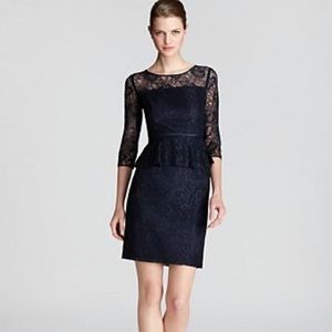 Adrianna Papell Black Peplum Lace Dress